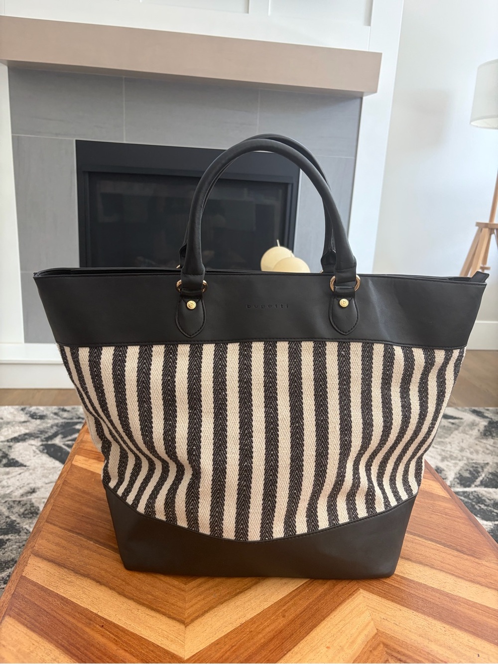 Black & Cream Striped Tote Bag by BODEN
